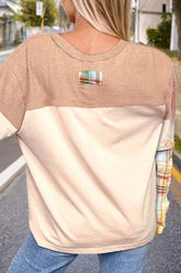 Plus Size Waffle-Knit Detail Plaid Round Neck Top OutfitFlow